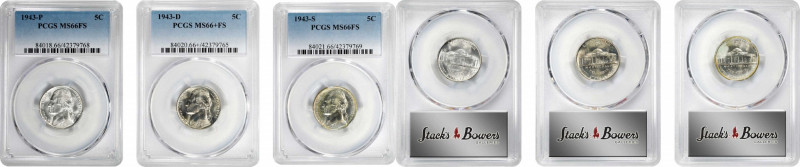 1943 Jefferson Nickel. PDS Set. (PCGS).
All examples are individually graded an...