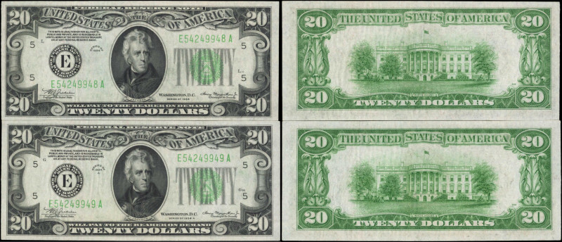 Lot of (2). Fr. 2054a-E & 2055-E. 1934-34A $20 Federal Reserve Notes. Richmond. ...