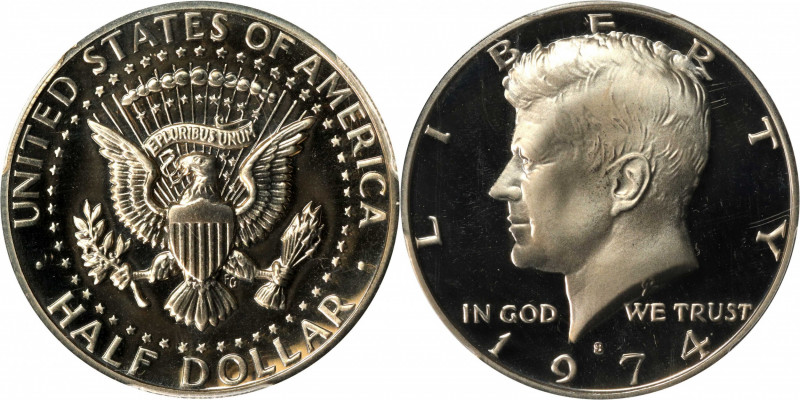 1974-S Kennedy Half Dollar. John F. Kennedy Facsimile Signature. Proof-70 Deep C...