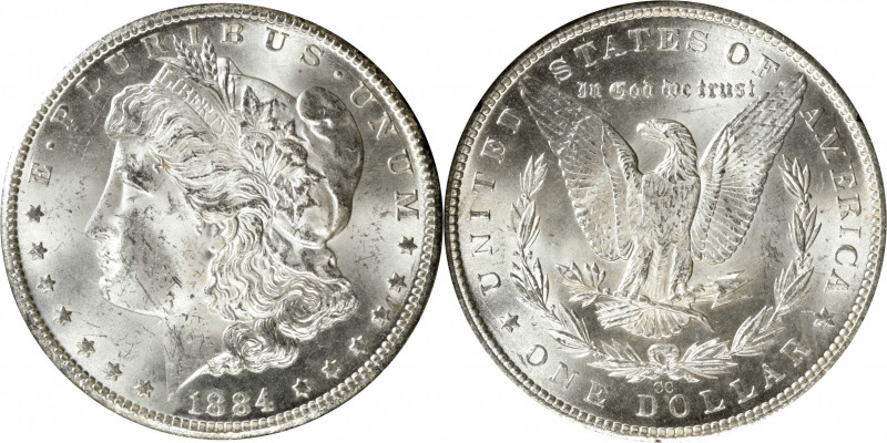 1884-CC GSA Morgan Silver Dollar. Mint State (Uncertified).
The original box an...