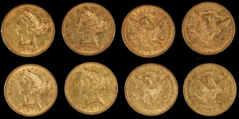 Lot of (4) 1873 Liberty Head Half Eagles. Open 3. EF-AU (Uncertified).
All exam...