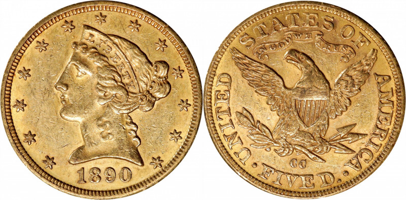 1890-CC Liberty Head Half Eagle. About Uncirculated, Cleaned (Uncertified).
PCG...