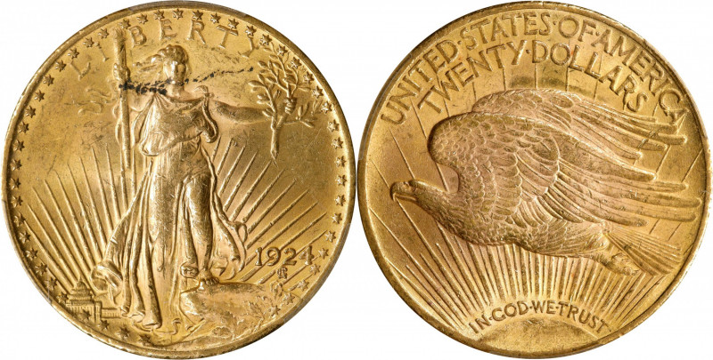 1924 Saint-Gaudens Double Eagle. MS-63 (PCGS).
PCGS# 9177. NGC ID: 26G7.
Estim...