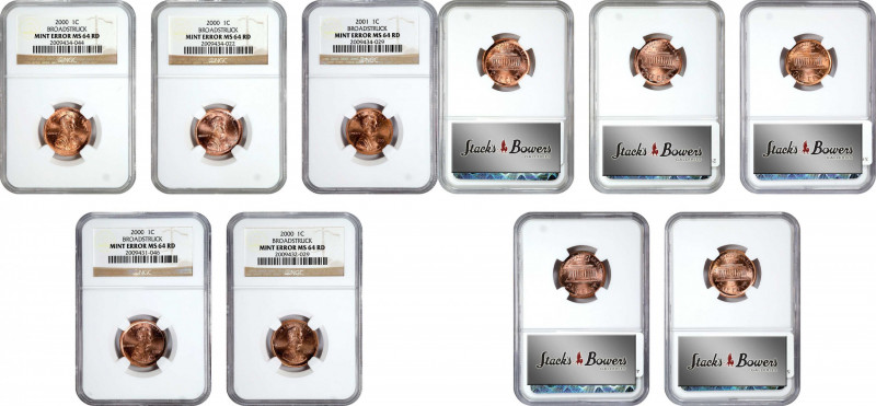 Lot of (5) Modern Lincoln Cents--Broadstruck--MS-64 RD (NGC).
Included are: (4)...