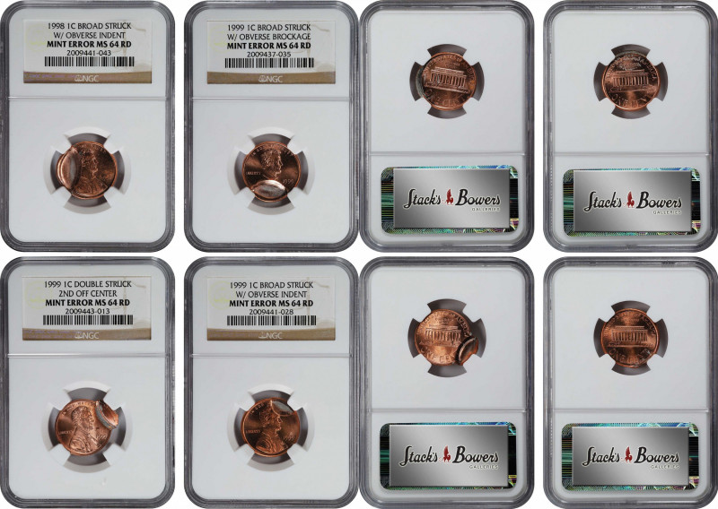 Lot of (5) Modern Lincoln Cent Mint Errors. MS-64 RD (NGC).
Included are: 1998-...