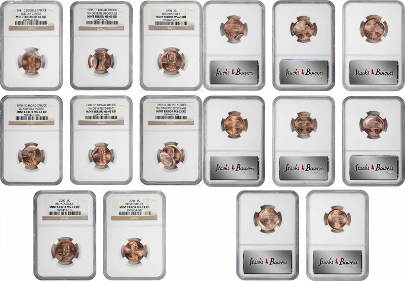 Lot of (10) Modern Lincoln Cent Mint Errors. MS-63 RD (NGC).
Included are: 1998...