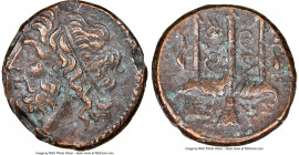 SICILY. Syracuse. Hieron II (ca. 275-215 BC). AE litra (19mm, 2h). NGC XF. Head of Poseidon left, wearing taenia / ΙΕΡΩ-ΝΟΣ / Δ-T, trident head, dolph...