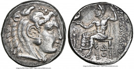 MACEDONIAN KINGDOM. Alexander III the Great (336-323 BC). AR drachm (16mm, 9h). NGC Choice XF, edge scrape, overstruck. Lifetime issue of Lampsacus, c...