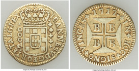 João V gold Contemporary Counterfeit 2000 Reis 1717-B VF, Bahia mint, cf. KM105 (for original type). 23.5mm. 4.89gm. An intriguing contemporary forger...