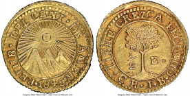 Central American Republic gold 1/2 Escudo 1848 CR-JB UNC Details (Reverse Rim Filed) NGC, San Jose mint, KM13.2. Revealing elements of reflectivity an...