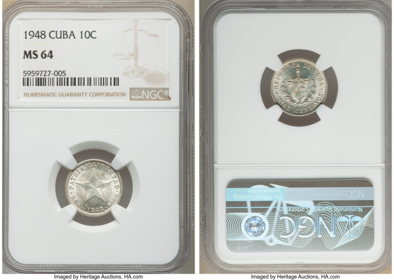 Republic 3-Piece Lot of Certified 10 Centavos NGC, 1) 10 Centavos 1948 - MS64 2)...