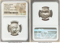 ATTICA. Athens. Ca. 455-440 BC. AR tetradrachm (24mm, 17.12 gm, 8h). NGC Choice AU 5/5 - 4/5, Fine Style. Early transitional issue. Head of Athena rig...