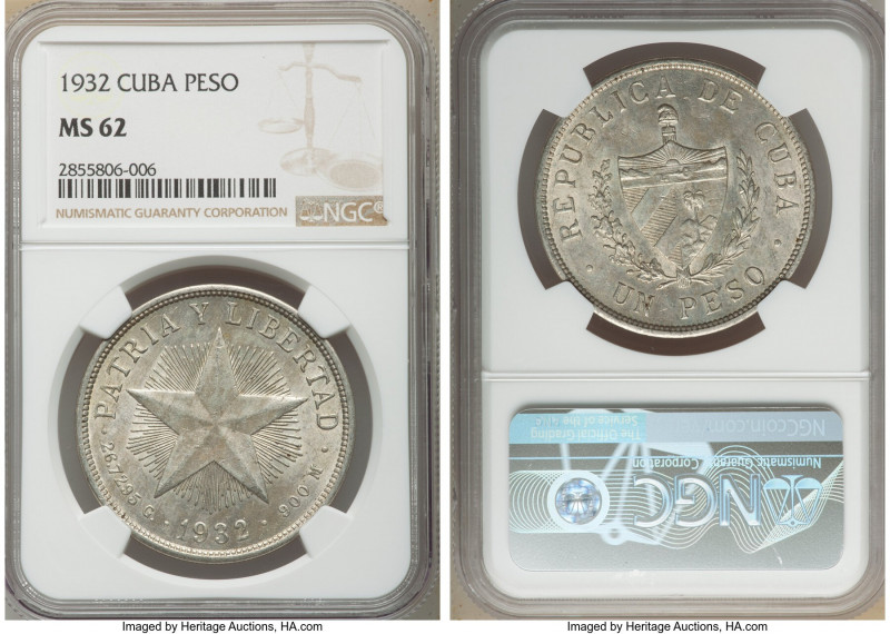 Republic "Star" Peso 1932 MS62 NGC, Philadelphia mint, KM15.2.

HID09801242017...