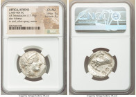 ATTICA. Athens. Ca. 440-404 BC. AR tetradrachm (25mm, 17.17 gm, 1h). NGC Choice AU 5/5 - 4/5. Mid-mass coinage issue. Head of Athena right, wearing ea...