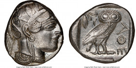 ATTICA. Athens. Ca. 440-404 BC. AR tetradrachm (24mm, 17.22 gm, 3h). NGC Choice AU 4/5 - 5/5. Mid-mass coinage issue. Head of Athena right, wearing ea...