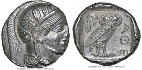 ATTICA. Athens. Ca. 440-404 BC. AR tetradrachm (25mm, 17.19 gm, 1h). NGC Choice AU 3/5 - 4/5. Mid-mass coinage issue. Head of Athena right, wearing ea...