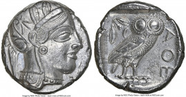 ATTICA. Athens. Ca. 440-404 BC. AR tetradrachm (24mm, 17.16 gm, 12h). NGC AU 5/5 - 4/5. Mid-mass coinage issue. Head of Athena right, wearing earring,...