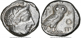 ATTICA. Athens. Ca. 440-404 BC. AR tetradrachm (22mm, 17.17 gm, 7h). NGC AU 4/5 - 4/5. Mid-mass coinage issue. Head of Athena right, wearing earring, ...