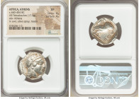 ATTICA. Athens. Ca. 440-404 BC. AR tetradrachm (23mm, 7h). NGC XF 4/5 - 4/5. Mid-mass coinage issue. Head of Athena right, wearing earring, necklace, ...