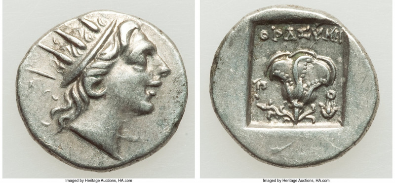 CARIAN ISLANDS. Rhodes. Ca. 88-84 BC. AR drachm (15mm, 2.43 gm, 11h). XF. Plinth...