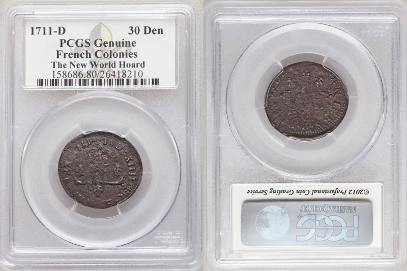 Louis XIV 3-Piece Lot of Certified 30 Deniers 1711-D Genuine PCGS, Lyon mint, KM...