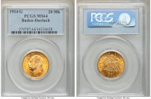 Baden. Friedrich II gold 20 Mark 1914-G MS64 PCGS, Karlsruhe mint, KM284. Vivid cupric-orange patina. 

HID09801242017

© 2022 Heritage Auctions |...