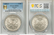 Bremen. Free City 5 Mark 1906-J MS66 PCGS, Hamburg mint, KM251, J-60. One year type. 

HID09801242017

© 2022 Heritage Auctions | All Rights Reser...