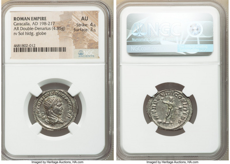 Caracalla (AD 198-217). AR antoninianus (24mm, 4.85 gm, 12h). NGC AU 4/5 - 3/5. ...