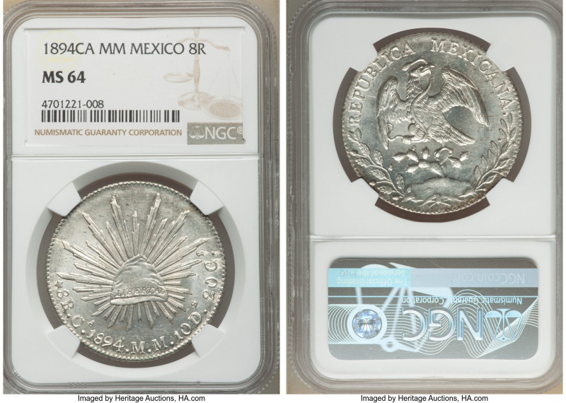 Republic 8 Reales 1894 Ca-MM MS64 NGC, Chihuahua mint, KM377.2, DP-Ca77. Glimmer...