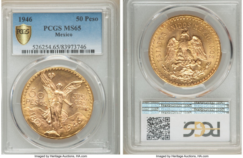 Estados Unidos gold 50 Pesos 1946 MS65 PCGS, Mexico City mint, KM481. AGW 1.2056...