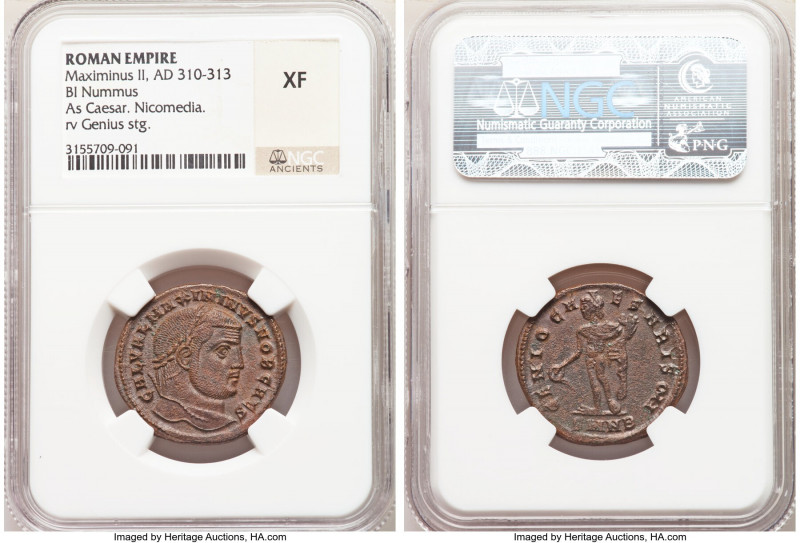 Maximinus II (AD 310-313). BI follis or nummus (26mm, 12h). NGC XF. Nicomedia, 2...