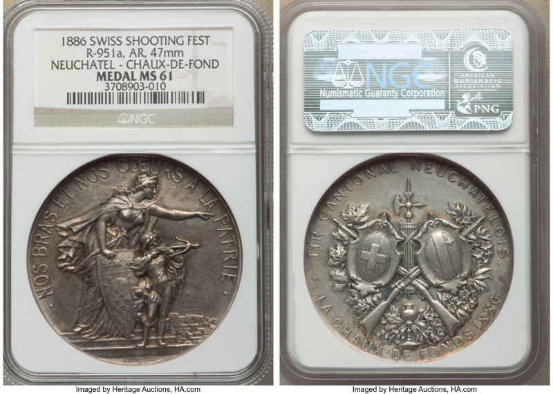 Confederation silver "Neuchatel-Chaux-de-Fonds Shooting Festival" Medal 1886 MS6...