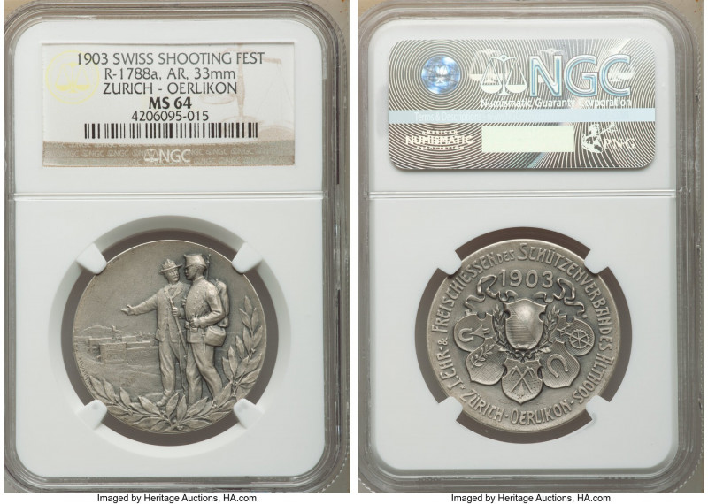 Confederation silver "Zurich - Oerlikon Shooting Festival" Medal 1903 MS64 NGC, ...