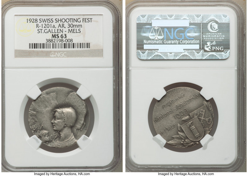 Confederation silver "St. Gallen - Mels Shooting Festival" Medal 1928 MS63 NGC, ...