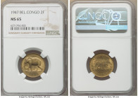3-Piece Lot of Certified Assorted Issues NGC, 1) Belgian Congo: Belgian Colony 2 Francs 1947 - MS65 NGC, KM28 2) Mexico: Ferdinand VI 2 Reales 1753 Mo...