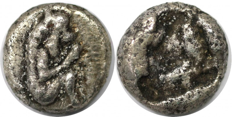 Griechische Münzen, MACEDONIA. LETE (?). 1/8 Stater (?) um 500 v. Chr. Vs.: Kaue...