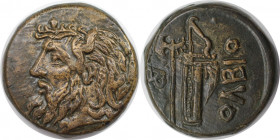Griechische Münzen, BOSPORUS. SCYTHIA. Olbia. Bronze ca. 330-300 v. Chr. Vs.: Kopf des Borysthenes mit Horn n. l. Rs.: OΛBIO, Axt und Bogen im Köcher,...