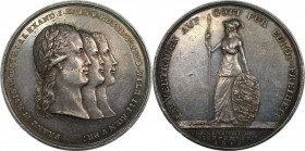 Russische Münzen und Medaillen, Alexander I. (1801-1825). Silbermedaille 1813, von K. Lesser. Auf die Allianz mit Österreich und Preußen gegen Napoleo...