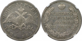 Russische Münzen und Medaillen, Nikolaus I. (1826-1855). 1 Rubel 1828 SPB NG. Silber. Bitkin 106. NGC AU 53