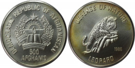 Weltmünzen und Medaillen, Afghanistan. Leopard. 500 Afghanis 1986. 12,0 g. 0.999 Silber. 0.39 OZ. KM 1005. Stempelglanz