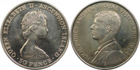 Weltmünzen und Medaillen, Ascension Insel / Ascension Island. Königlicher Besuch von Prinz Andrew. 50 Pence 1984, Kupfer-Nickel. KM 6. Stempelglanz