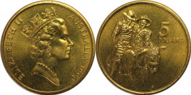 Weltmünzen und Medaillen, Australien / Australia. ANZAC. 5 Dollars 1990. Aluminium-Bronze. KM 134. Stempelglanz