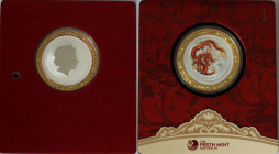 Weltmünzen und Medaillen, Australien / Australia. 1 Dollar 2012. Silber in Farbe (1 Unze). 2012 Jahr des Drachen (mit vergoldetem Außenring). In origi...