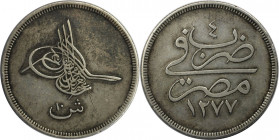 Weltmünzen und Medaillen, Ägypten / Egypt. Abdul Aziz. 10 Qirsh 1863 (AH 1277/4). Silber. KM 256. Sehr schön+