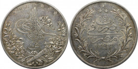 Weltmünzen und Medaillen, Ägypten / Egypt. Abdul Hamid II. 10 Qirsh 1889 (AH 1293/15W). Silber. KM 295. Vorzüglich
