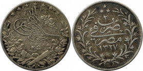Weltmünzen und Medaillen, Ägypten / Egypt. Mehmed V. 2 Qirsh 1910 (AH 1327/2H). Silber. KM 307. Fast Vorzüglich