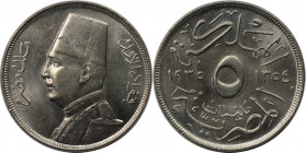 Weltmünzen und Medaillen, Ägypten / Egypt. Fuad I. 5 Milliemes 1935 (AH 1354). Kupfer-Nickel. KM 346. Stempelglanz