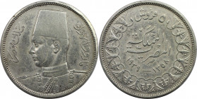 Weltmünzen und Medaillen, Ägypten / Egypt. Farouk. 5 Piastres 1939. Silber. KM 366. Sehr schön+. Kratzer