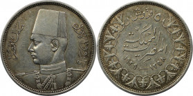 Weltmünzen und Medaillen, Ägypten / Egypt. Farouk I. 5 Piastres 1939. Silber. KM 366. Vorzüglich