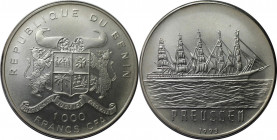 Weltmünzen und Medaillen, Benin. 1000 Francs 1993, Funfmaster Preussen. Schon - Auflage in Stgl.nur 100 Ex. Silber. KM 7. NGC MS 67. Sehr selten!